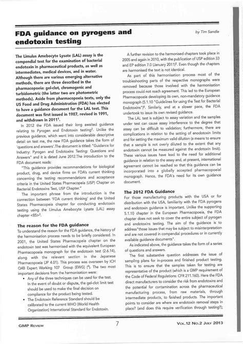 fda guidance pyrogen and endotoxin testing.